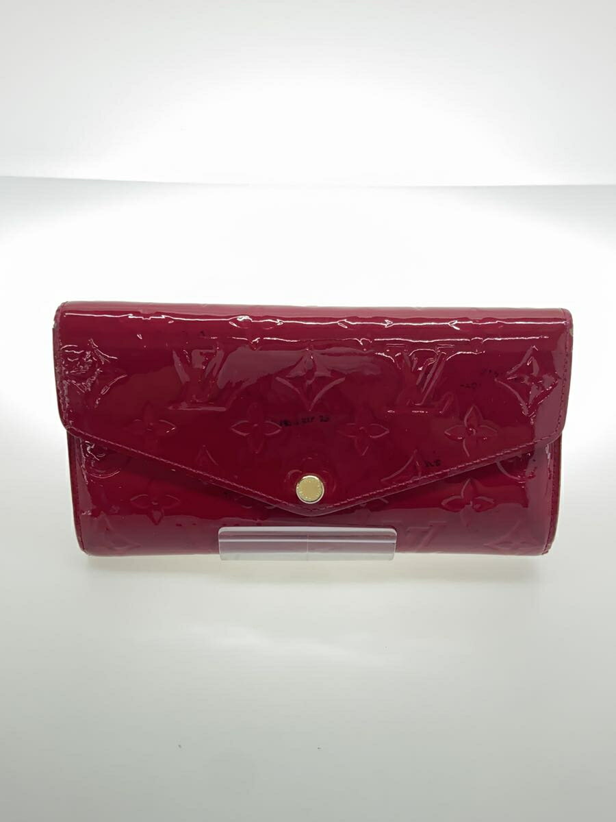 【中古】LOUIS VUITTON◆ポルト・フォイユ・サラ_モノグラム・ヴェルニ_RED/エナメル/RED/レディース/型崩れ/汚れ有【服飾雑貨他】