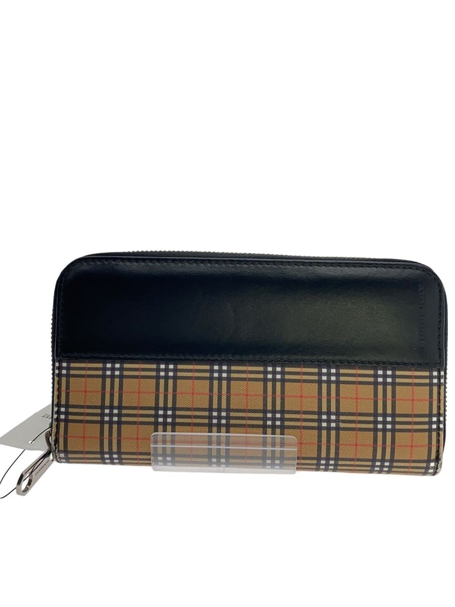 【中古】BURBERRY◆長財布/レザー/BEG/チェック/メンズ【服飾雑貨他】
