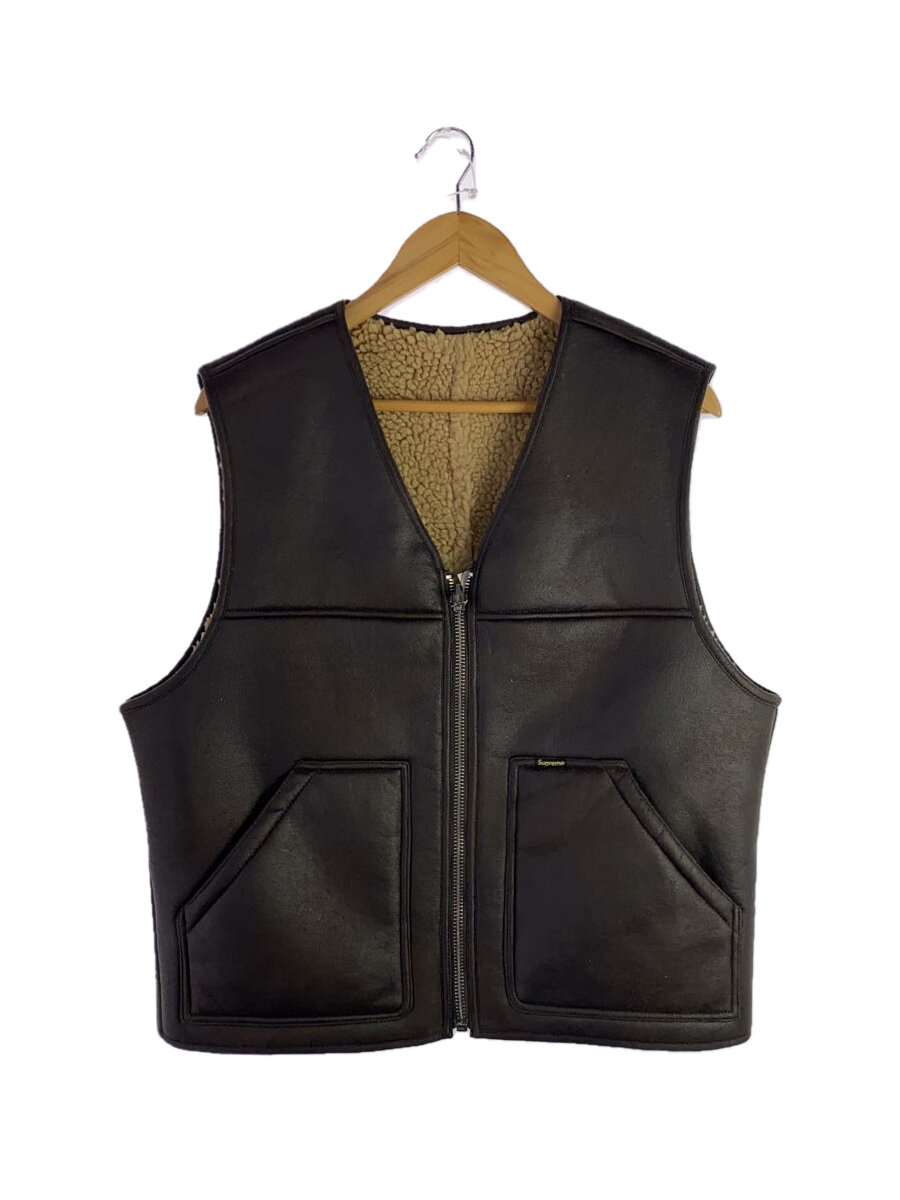 【中古】Supreme◆Reversible Faux Shearling Work Vest/レザー/BRW/無地【メンズウェア】