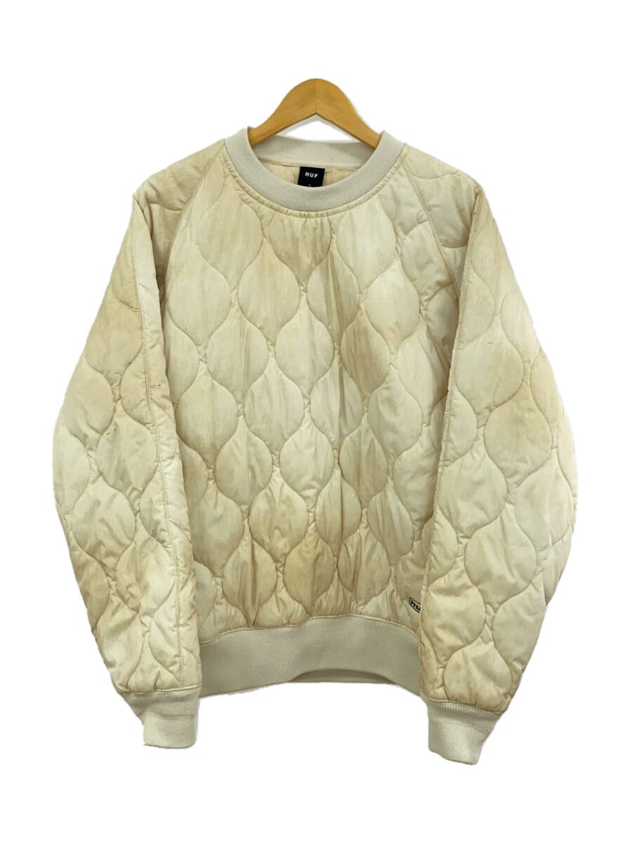 【中古】HUF◆キルティングクルーネック/トップス/L/ポリエステル/WHT【メンズウェア】
