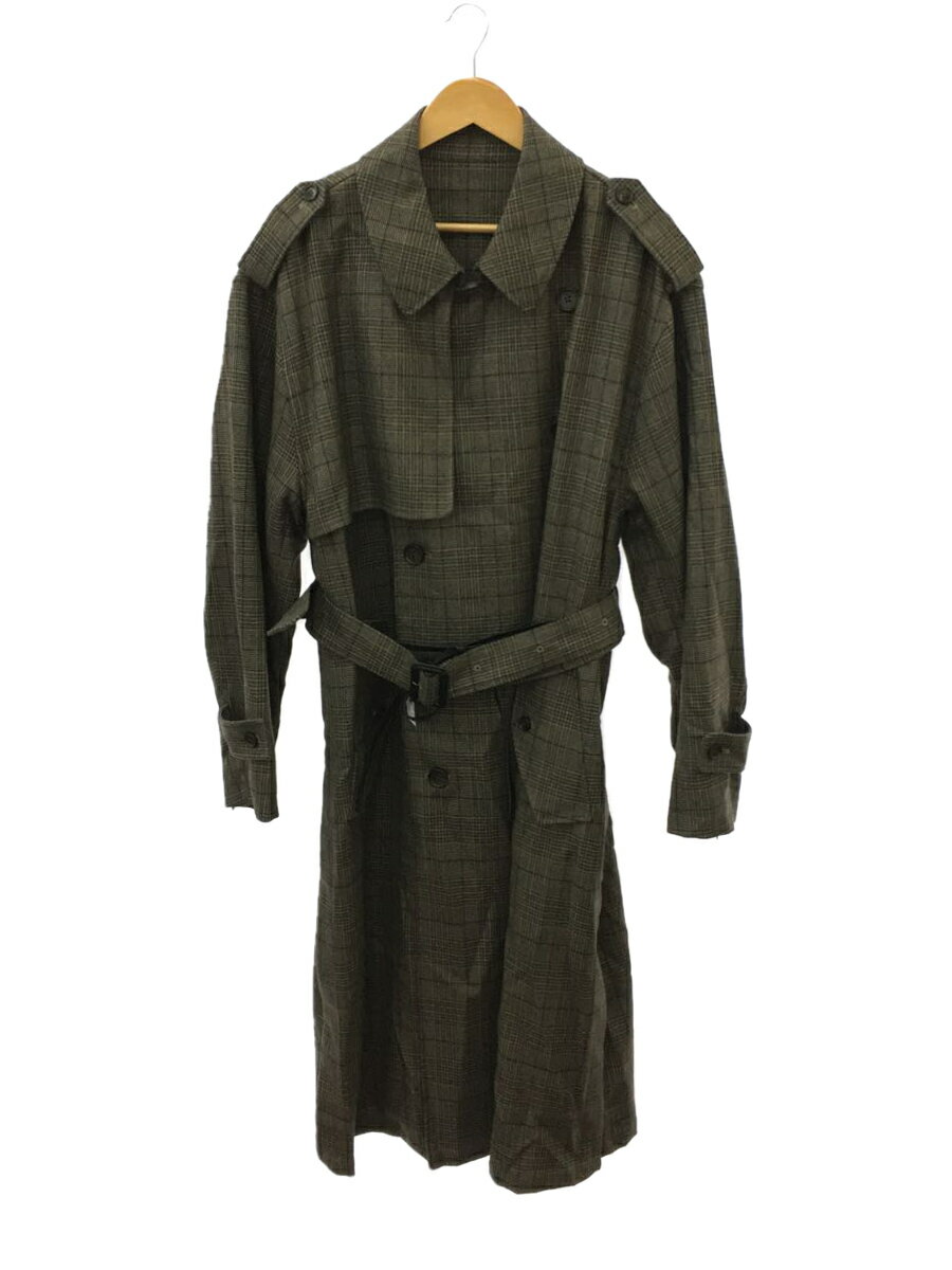 【中古】stein◆21AW/Oversized Trench Coat/S/ウール/グレー/チェック【メンズウェア】