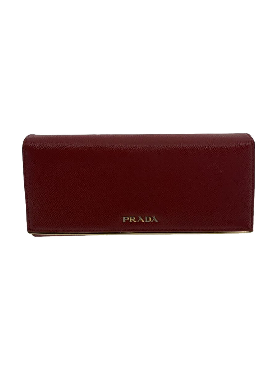 【中古】PRADA◆長財布/レザー/RED/レディース【服飾雑貨他】