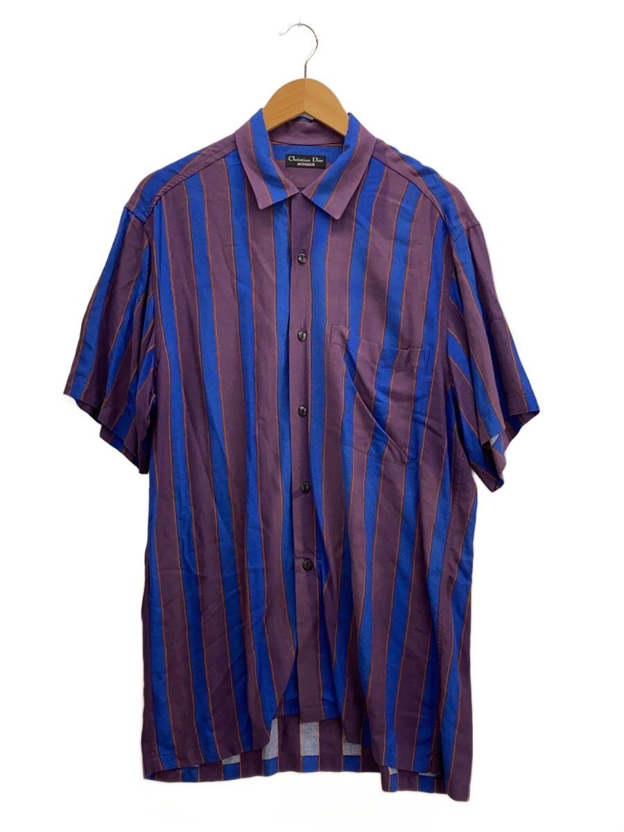 【中古】Christian Dior MONSIEUR◆半袖シャツ/M/レーヨン/PUP/ストライプ【メンズウェア】