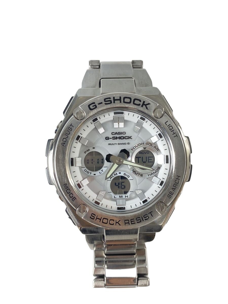 【中古】CASIO◆ソーラー腕時計・G-SHOCK/デジアナ/--/WHT/SLV【服飾雑貨他】