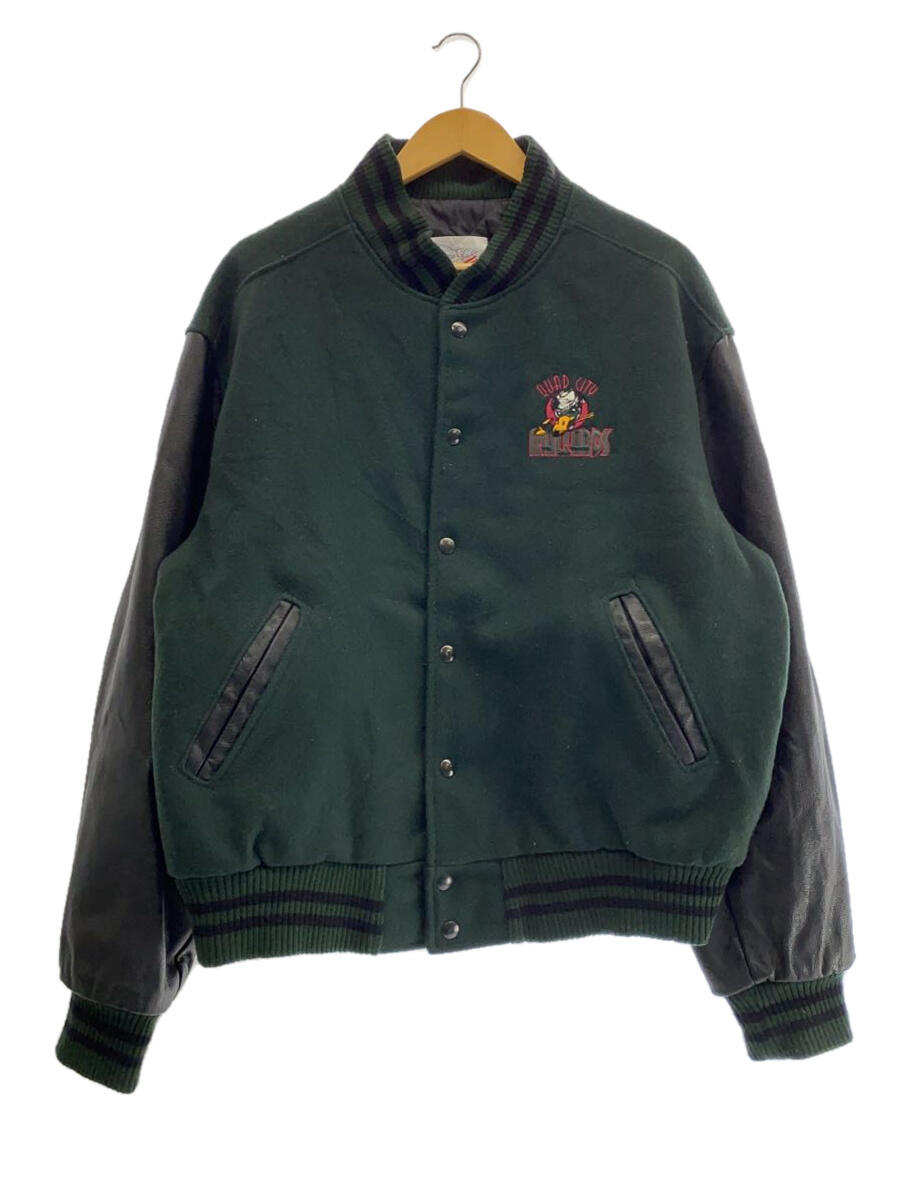 【中古】excelled◆スタジャン/袖レザー/USA製/L/ウール/GRN【メンズウェア】