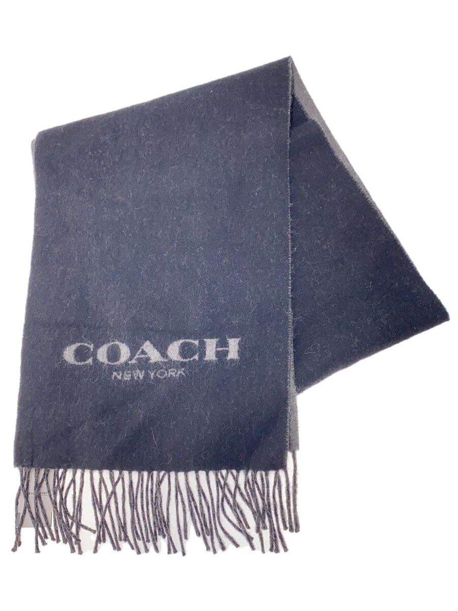 【中古】COACH◆マフラー/ウール/BLK/無地/レディース【服飾雑貨他】