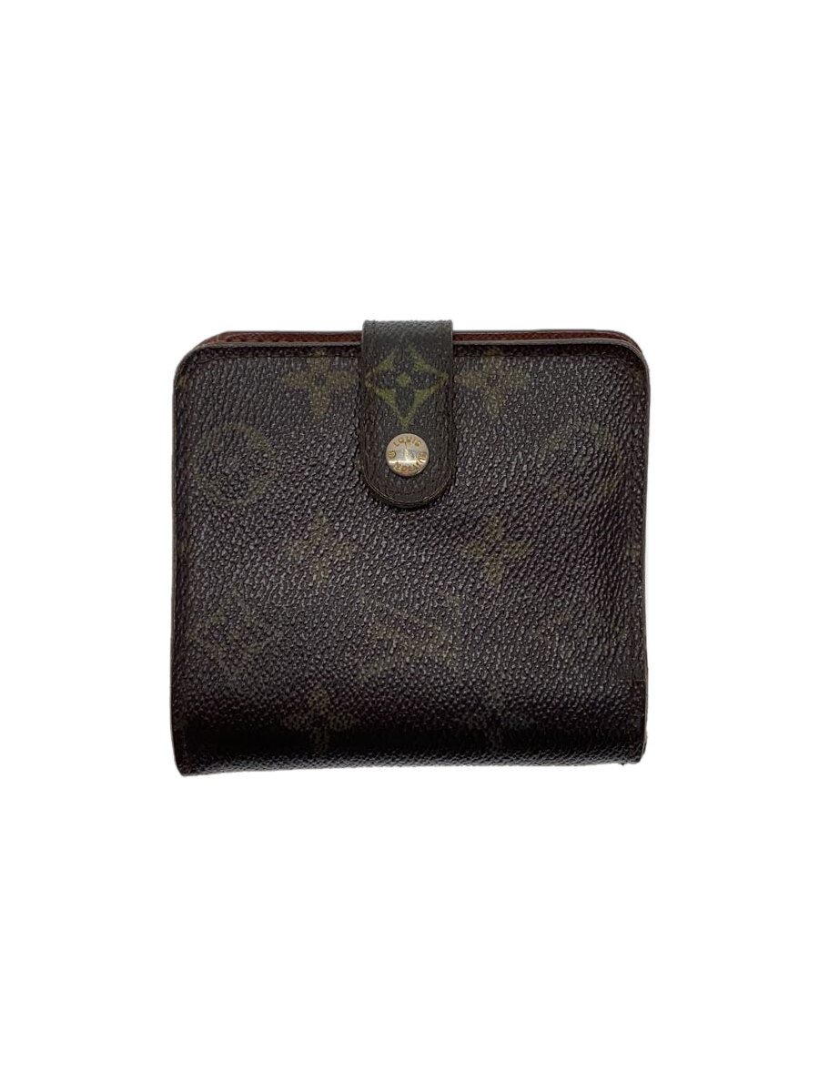 【中古】LOUIS VUITTON◆コンパクト・ジップ_モノグラム・キャンバス_BRW/PVC/BRW/レディース【服飾雑貨他】