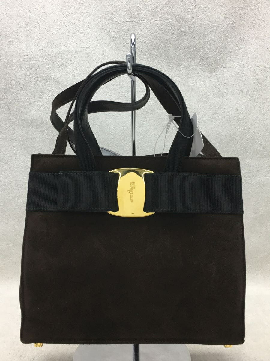 【中古】Salvatore Ferragamo◆ヴァラリボン2WAYハンドバッグ/スウェード/ブラウン/BA214176【バッグ】