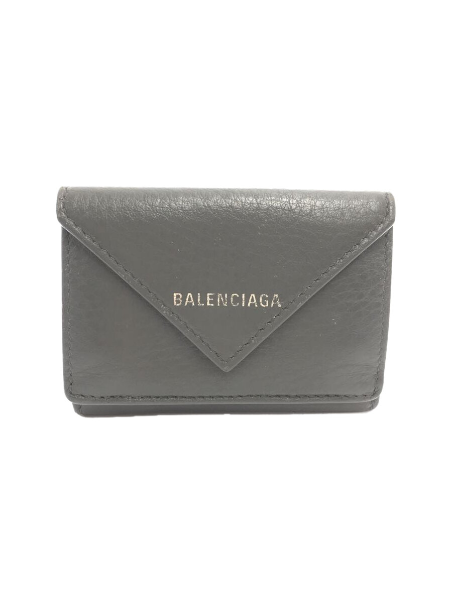 【中古】BALENCIAGA◆3つ折り財布/レザー/GRY/レディース/504564【服飾雑貨他】