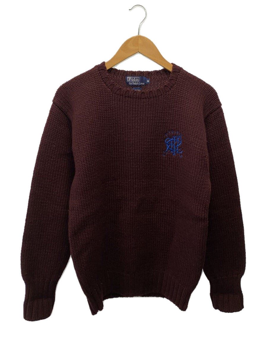 【中古】POLO RALPH LAUREN◆90s/刺繍/クルーネックニット/M/ウール/BRD/M030-0001【メンズウェア】