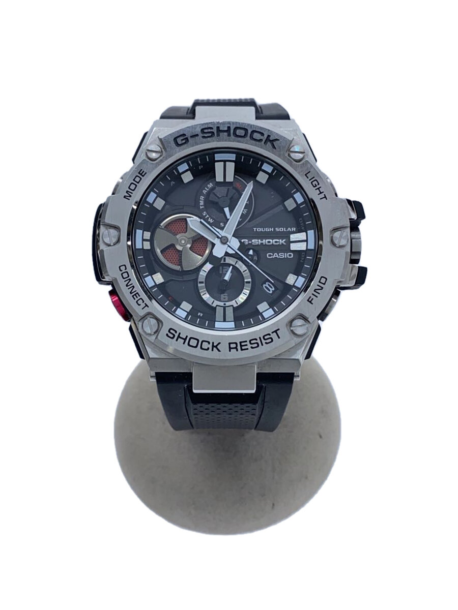 【中古】CASIO◆ソーラー腕時計/アナログ/ラバー/BLK/gst-b100【服飾雑貨他】