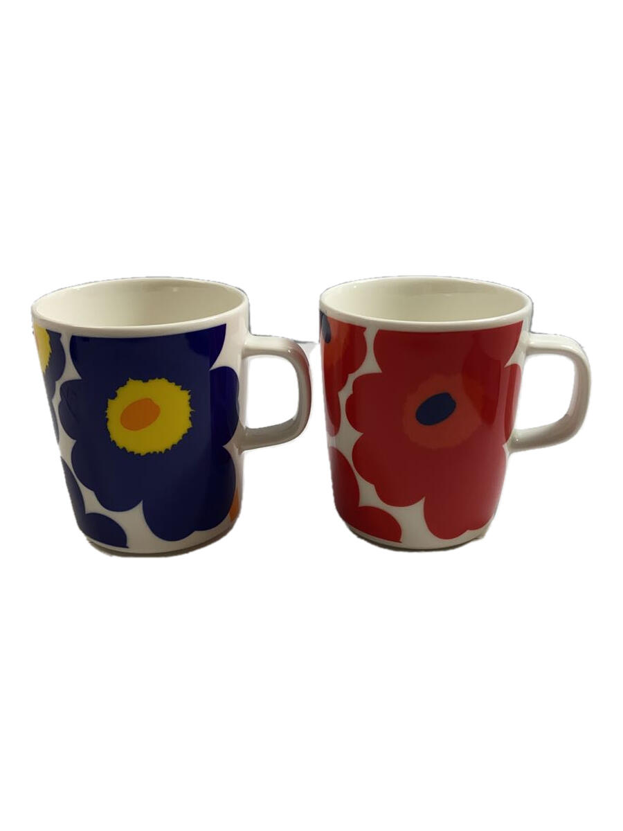 【中古】marimekko◆ペアマグカップ/2点セット/RED/BLUE/ウニッコ【キッチン用品】