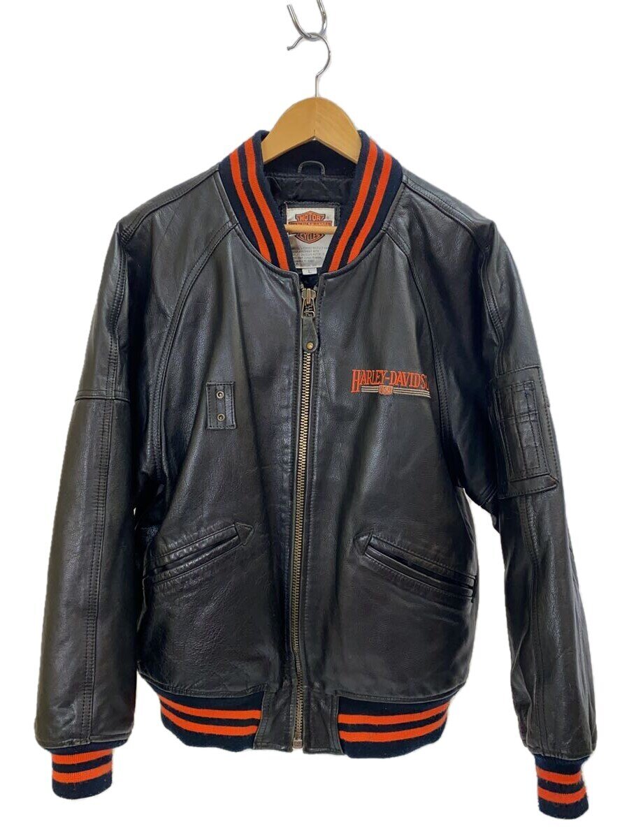 【中古】HARLEY DAVIDSON◆レザージャケット・ブルゾン/L/レザー/BLK/総柄【メンズウェア】