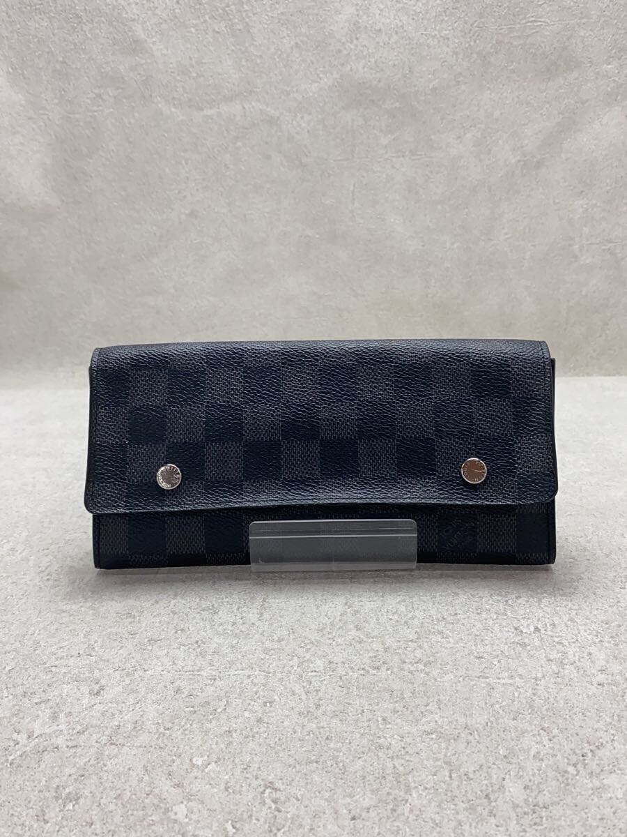 【中古】LOUIS VUITTON◆ポルト・フォイユ・ロン・モデュラブル_ダミエ・グラフィット_BLK/PVC/BLK/メンズ【服飾雑貨他】