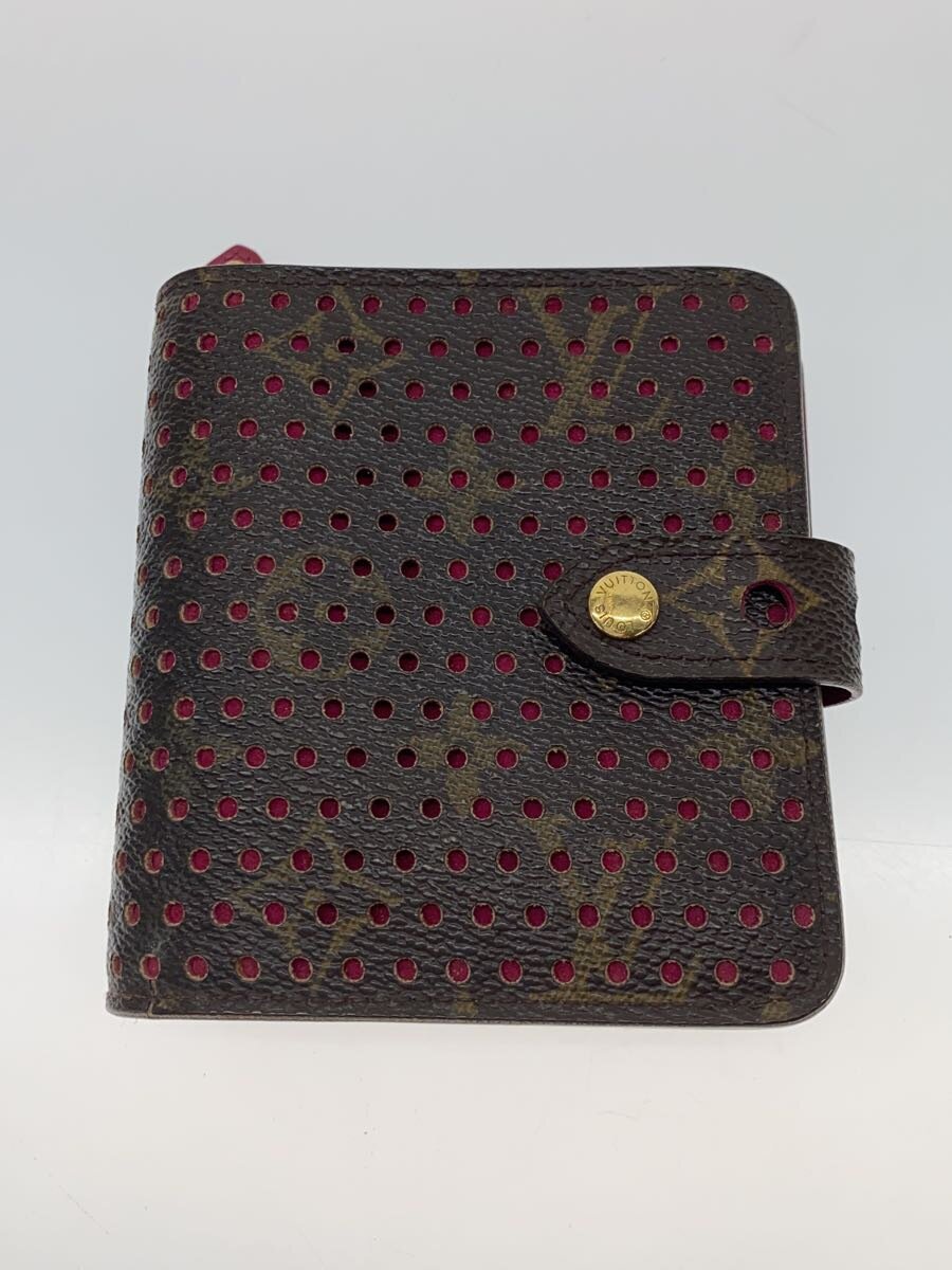 【中古】LOUIS VUITTON◆コンパクト・ジップ_モノグラム・ペルフォ_BRW/PVC/BRW/総柄/レディース【服飾雑貨他】