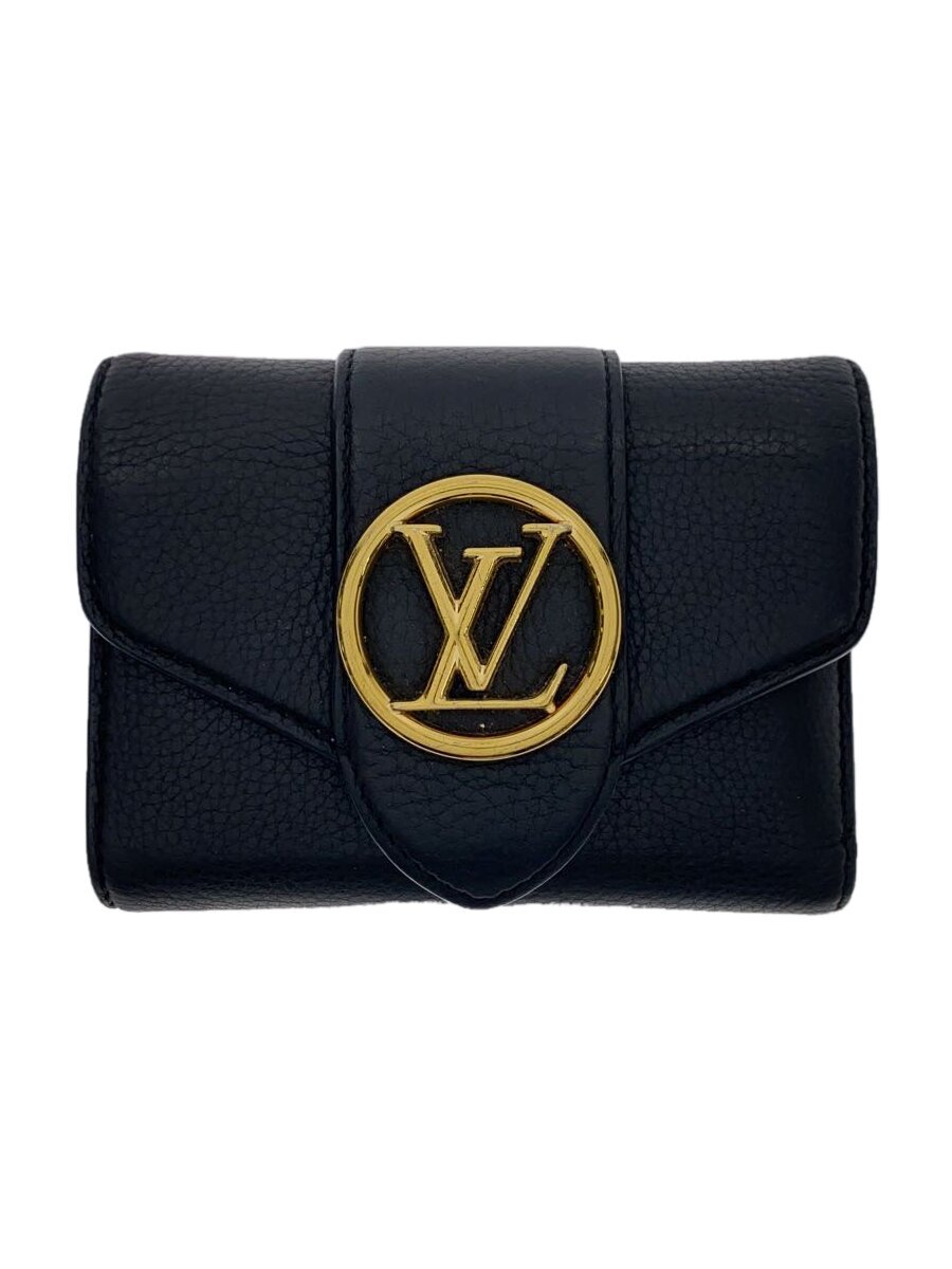 LOUIS VUITTON◆ポルト・フォイユ・LV・ポンヌフ・コンパクト_グレイン・カーフレザー/レザー/BLK/無地/レディース
