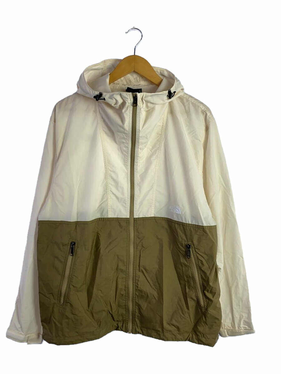 【中古】THE NORTH FACE◆COMPACT JACKET_コンパクトジャケット/L/ナイロン/クリーム/カーキ【メンズウェア】