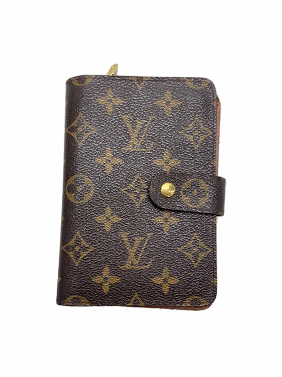 【中古】LOUIS VUITTON◆ポルト・パピエ・ジップ_モノグラム・キャンバス_BRW/PVC/ブラウン/総柄/レディース【服飾雑貨他】