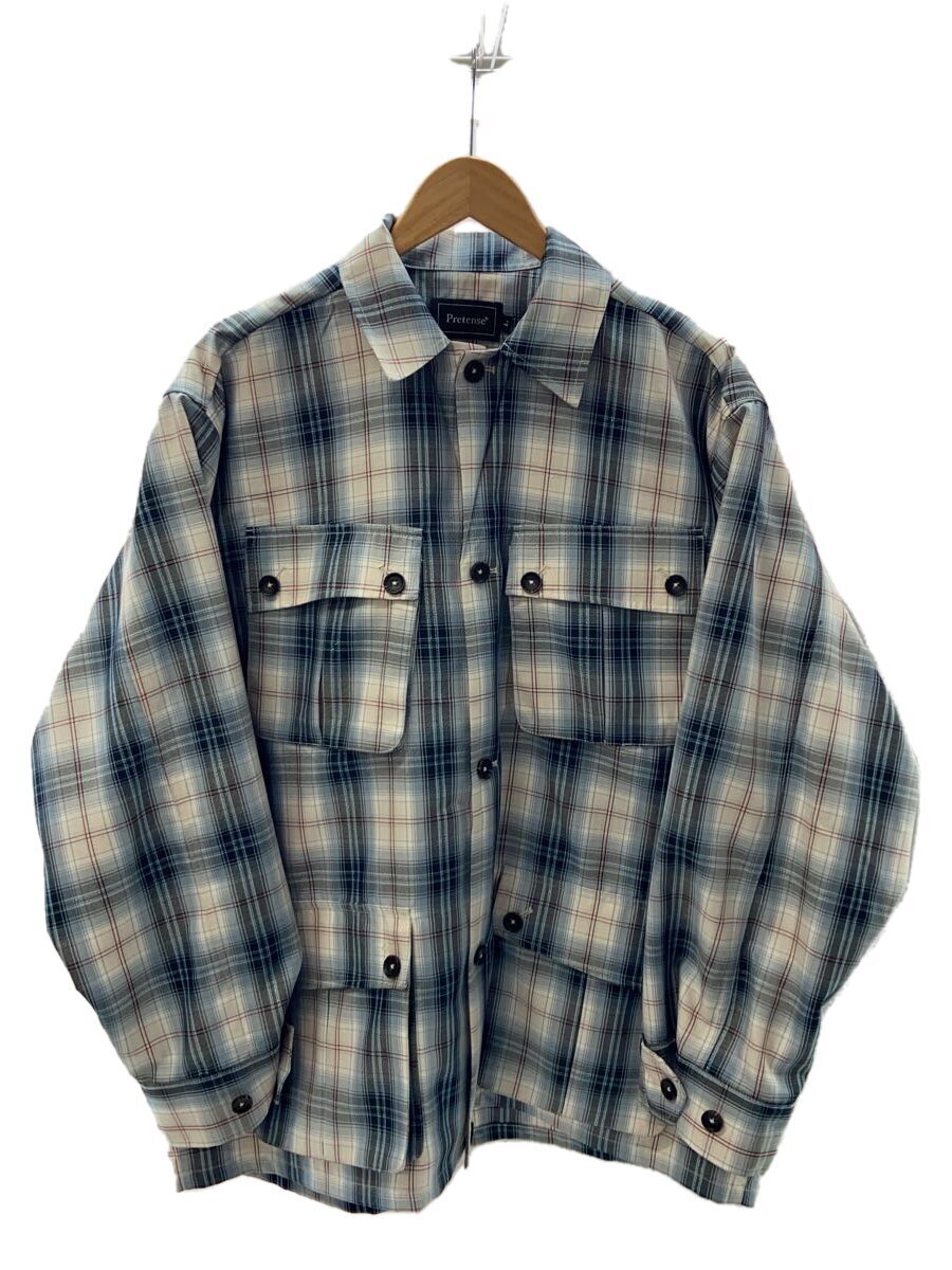 Pretense/25SS/Glitter Check Fatigue Shirt/長袖シャツ/L/ブルー