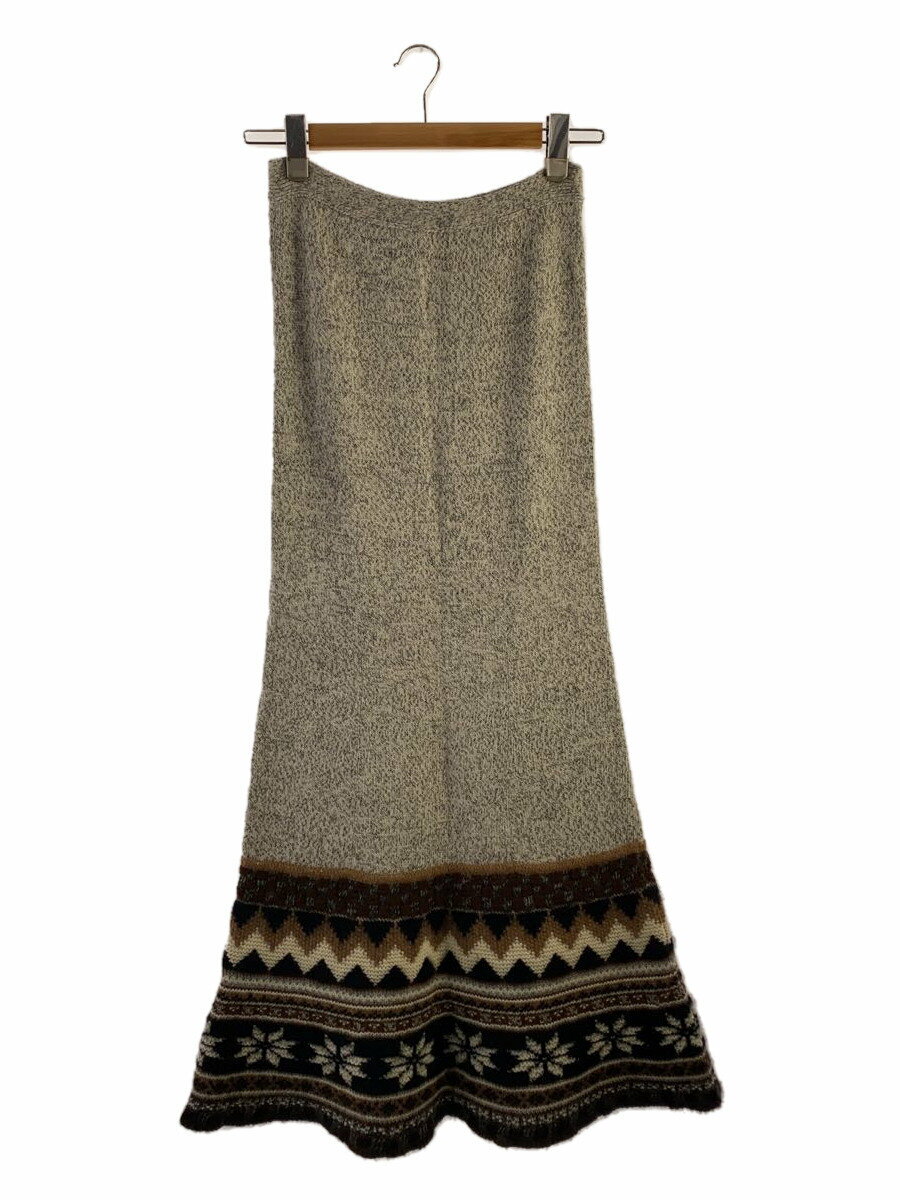 【中古】Jean Paul GAULTIER FEMME◆ロングスカート/--/ウール/GRY/総柄/ロングニットスカート/ノルディック柄/フレア型【レディースウェア】