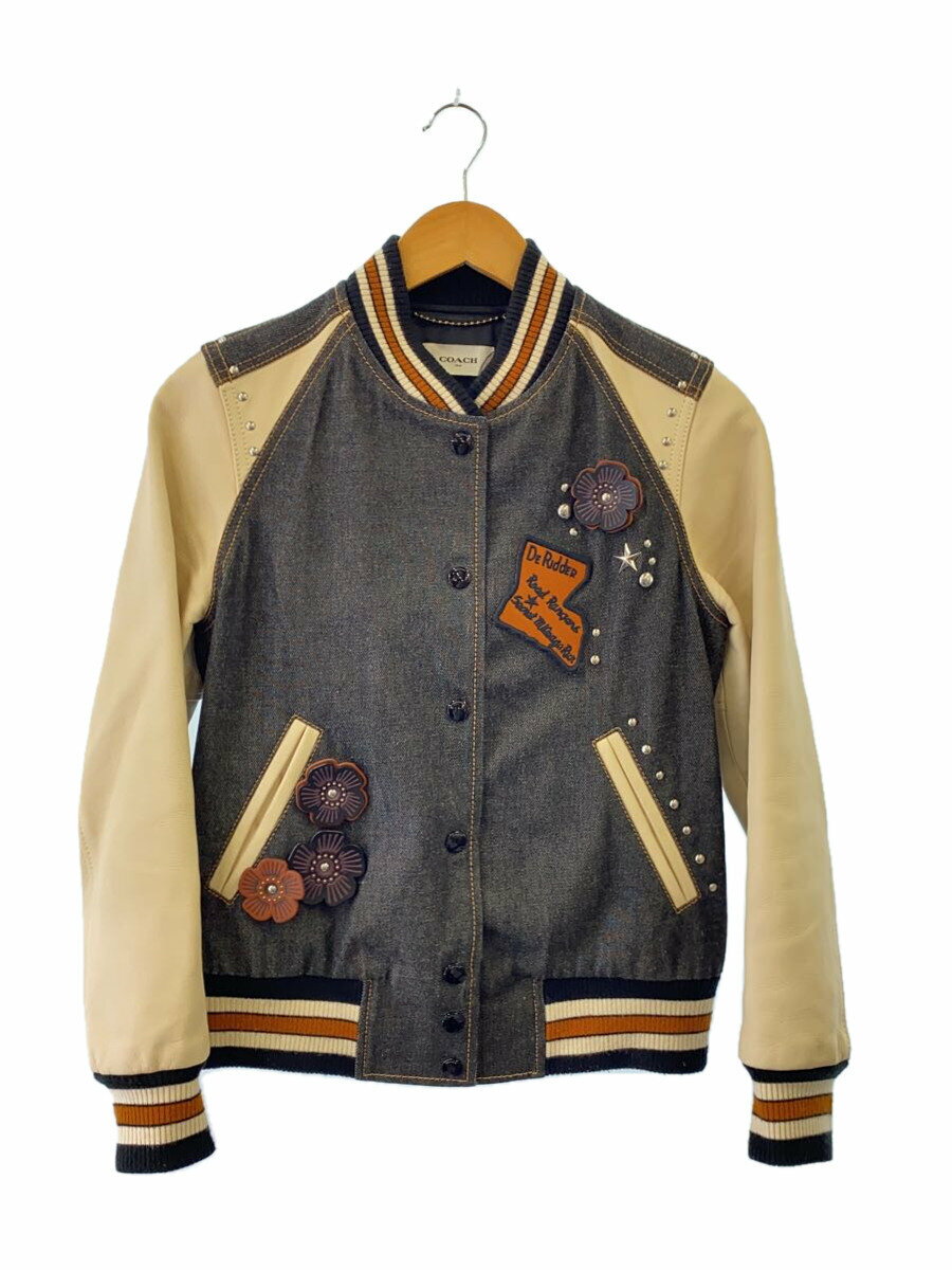 【中古】COACH◆スタジャン/2/レザー/GRY/50603/グレー【レディースウェア】