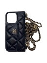 【中古】CHANEL◆箱有/ブラック/レディース/マトラッセ/IPHONEケース/チェーンストラップ/シャネル【服飾雑貨他】