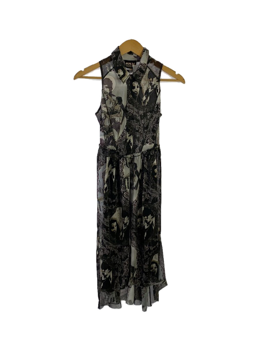 【中古】Jean Paul Gaultier◆ノースリーブワンピース/40/ポリエステル/BLK/総柄【レディースウェア】