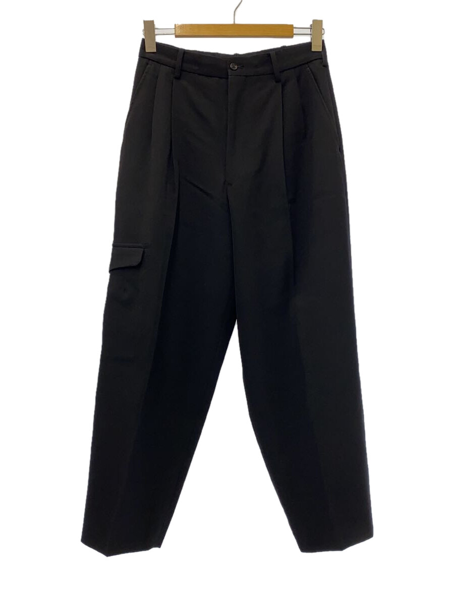 【中古】yohji yamamoto POUR HOMME◆2タック_ワイドボトム/S/ウール/BLK/無地【メンズウェア】