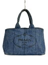 【中古】PRADA◆トートバッグ/コットン/NVY/無地【バッグ】