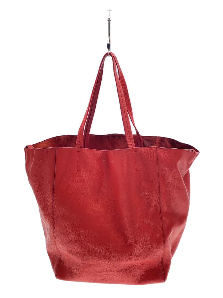【中古】CELINE◆カバファントム/トートバッグ/レザー/RED/無地【バッグ】