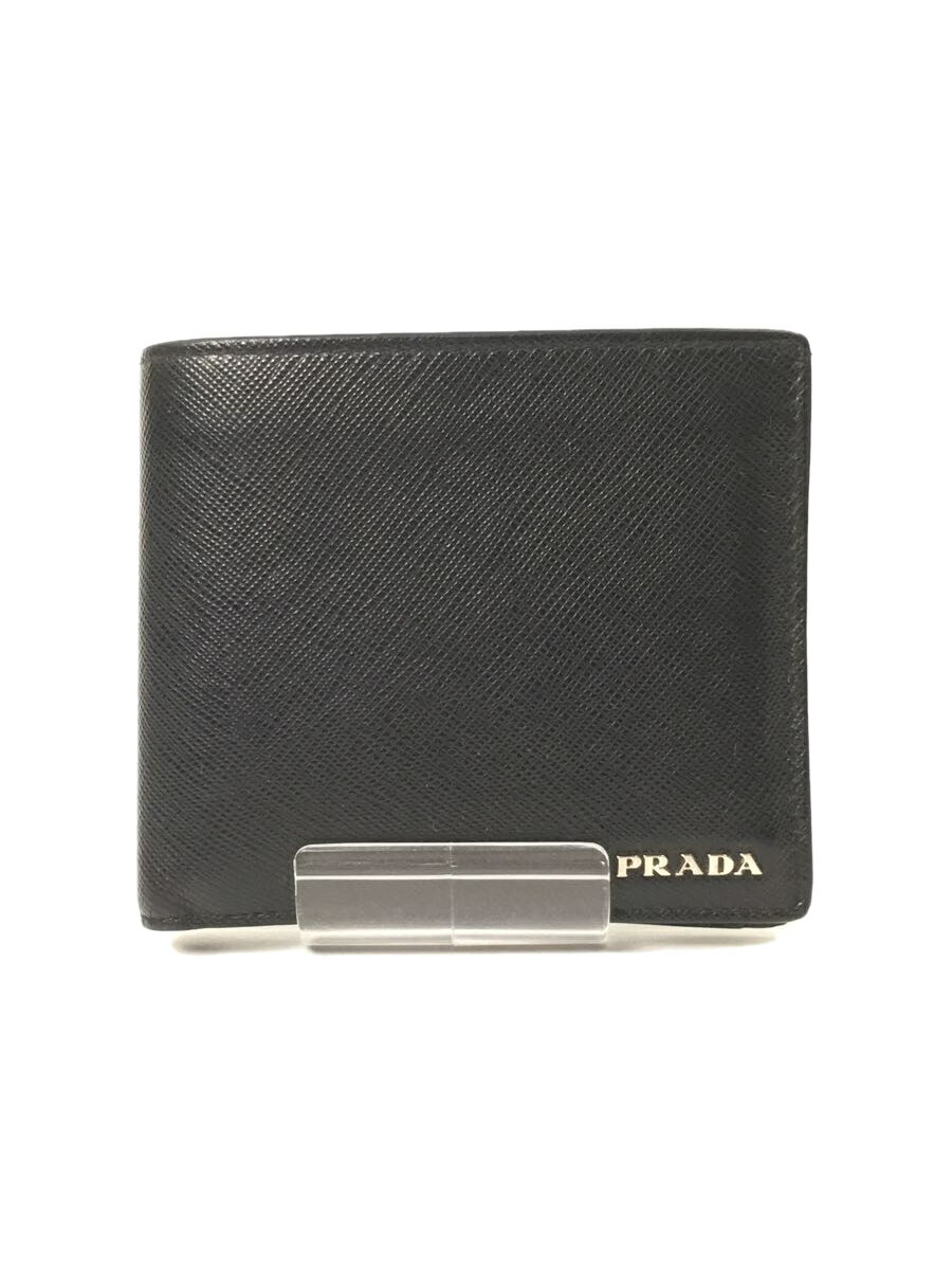 【中古】PRADA◆2つ折り財布/レザー/BLK/無地/メンズ/2MO738【服飾雑貨他】