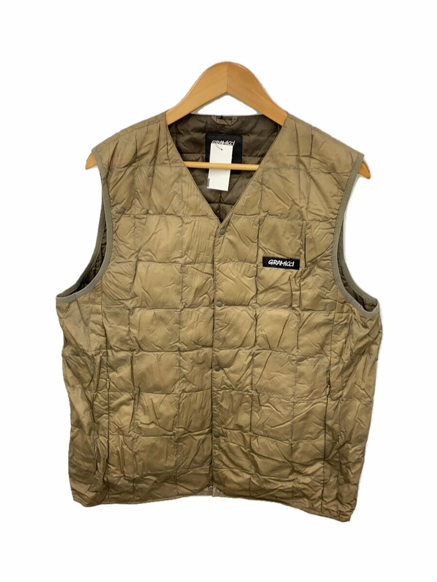 【中古】GRAMICCI◆ダウンベスト/XL/ナイロン/KHK/G2FU-J083-TG【メンズウェア】