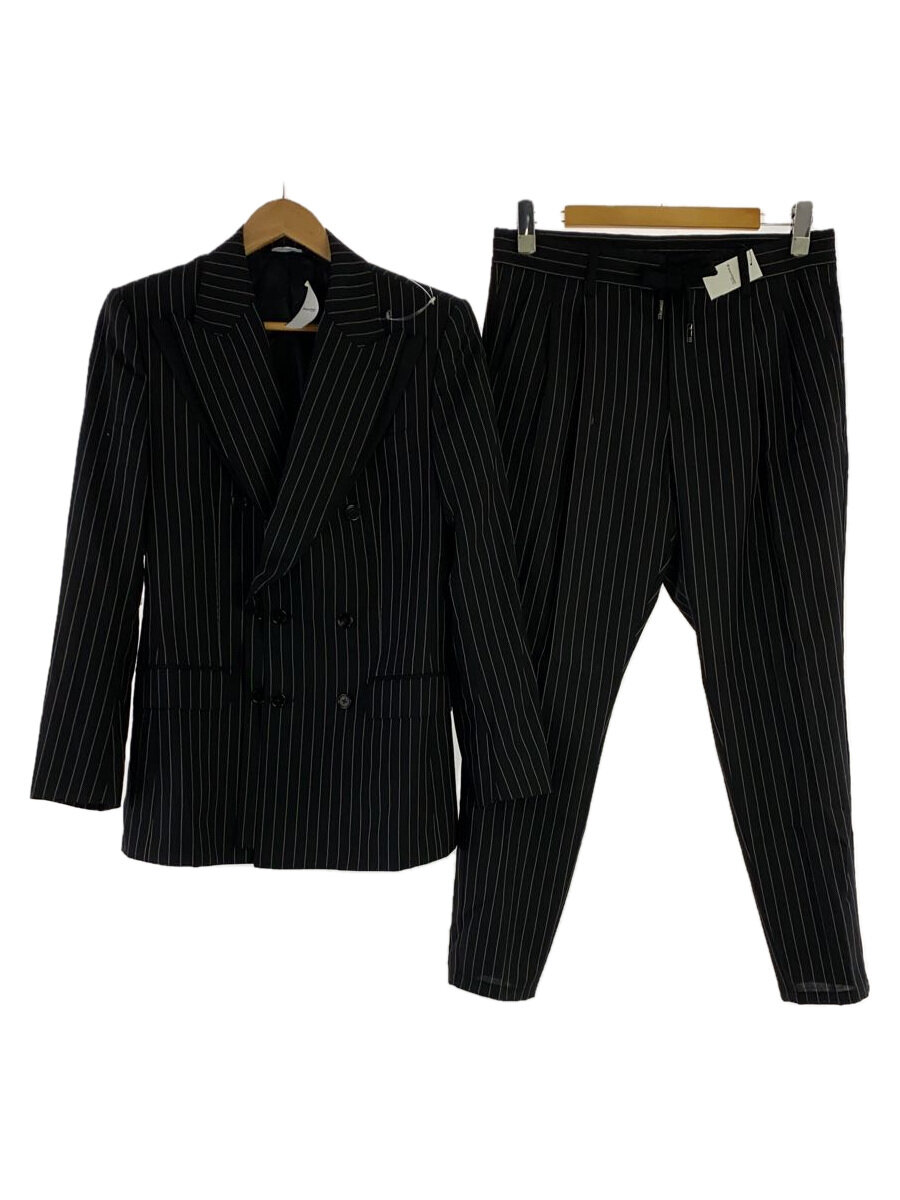【中古】DOLCE&GABBANA◆G2PK3T/GW08AT/double-breasted blazerスーツ/46/ウール/BLK/ストライプ【メンズウェア】