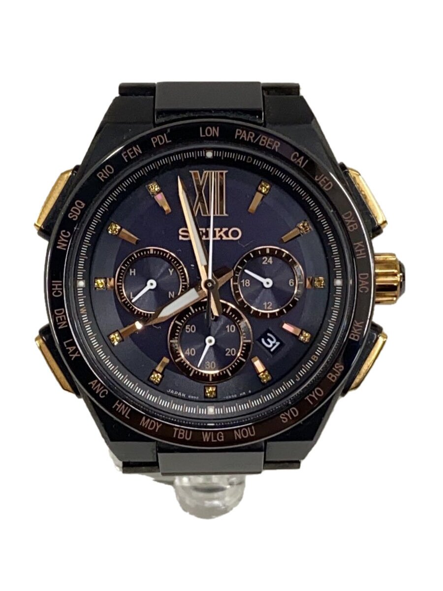 【中古】SEIKO◆ソーラー腕時計/アナログ/ステンレス/ORN/BLK/8B92-0AH0【服飾雑貨他】