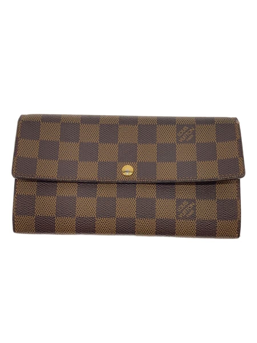 LOUIS VUITTON◆1)ポルト・フォイユ・サラ_ダミエ・エベヌ/PVC/BRW/レディース