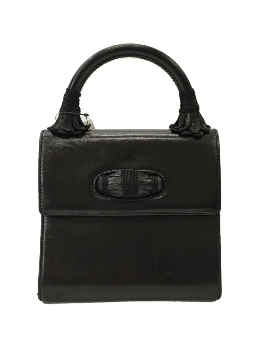 【中古】PRADA◆トップハンドル/ターンロック/ハンドバッグ/レザー/BLK/B4191【バッグ】