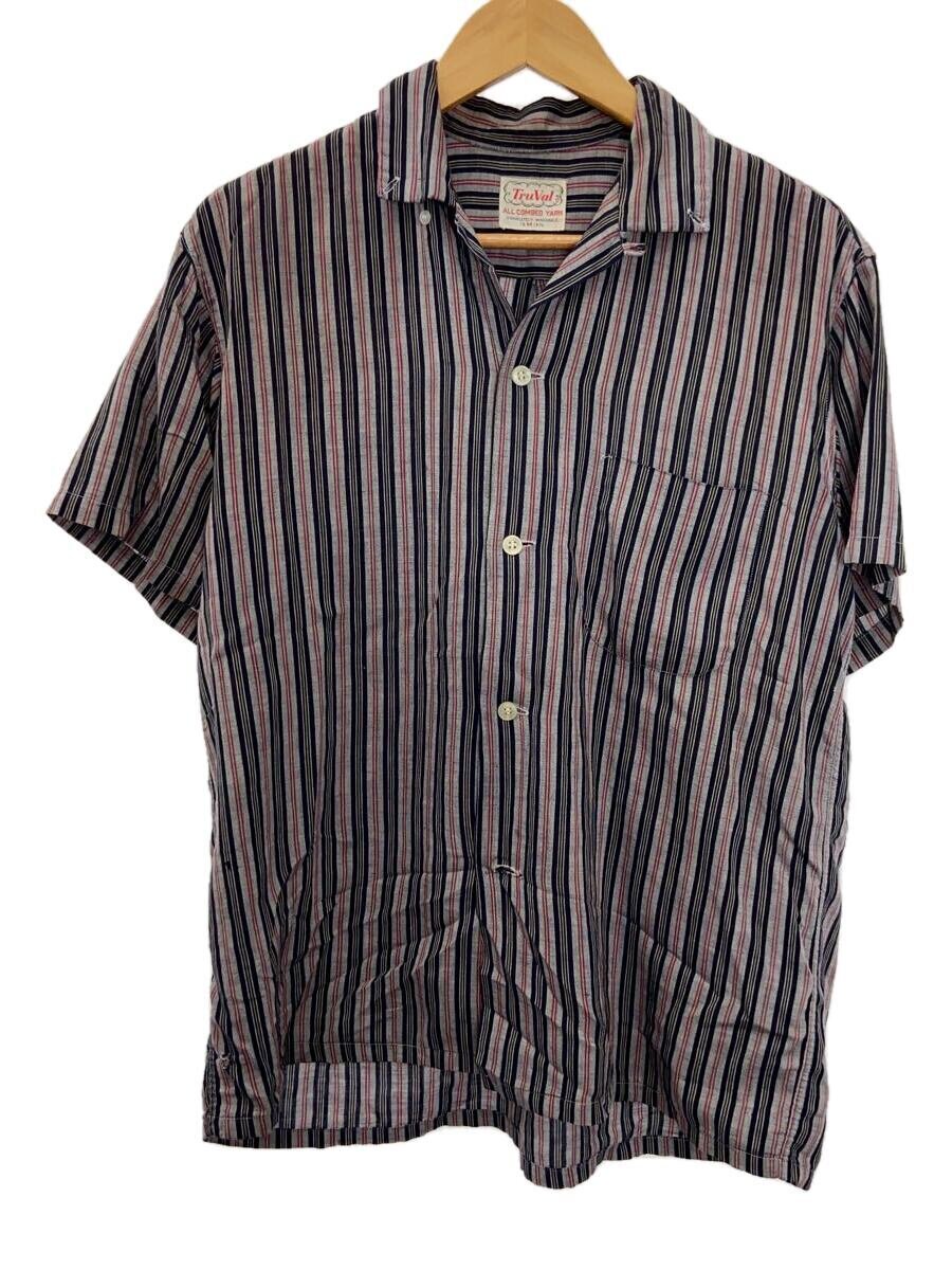 【中古】50s/TruVal/半袖シャツ/M/レーヨン/ブラック/ストライプ【メンズウェア】