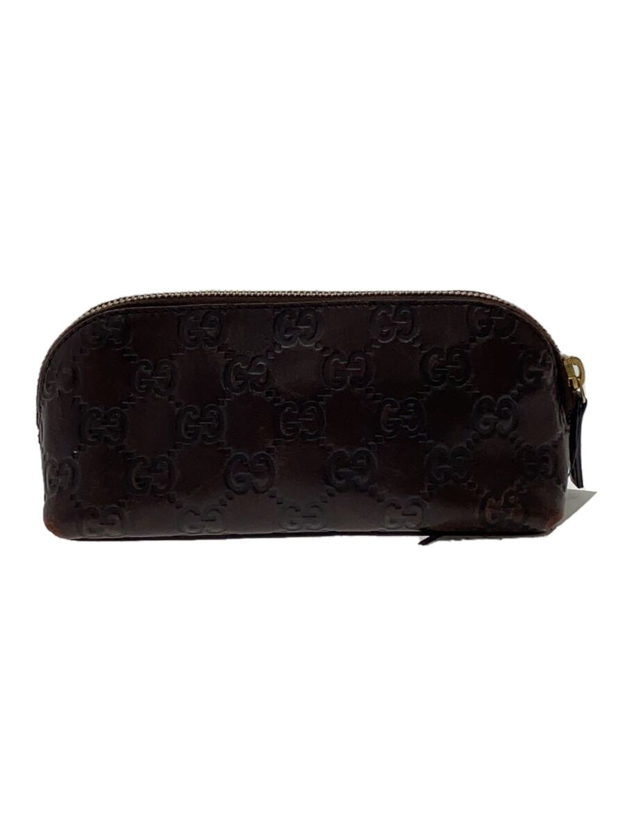 GUCCI - 【中古】GUCCI◆ポーチ_グッチシマ/レザー/BRW/総柄【バッグ】