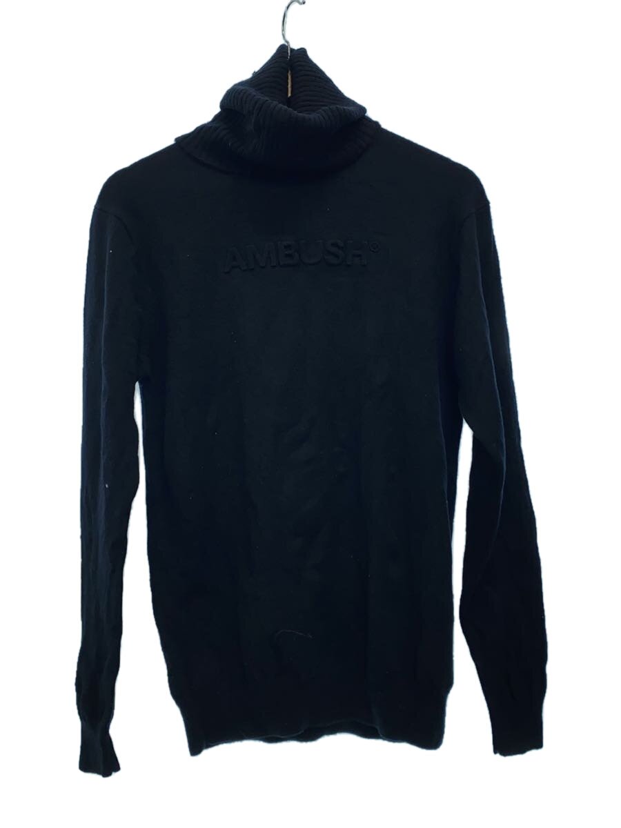 AMBUSH◆TURTLE NECK EMBOSS KNIT/タートルネック/ニット・セーター/2/ウール/ブラック