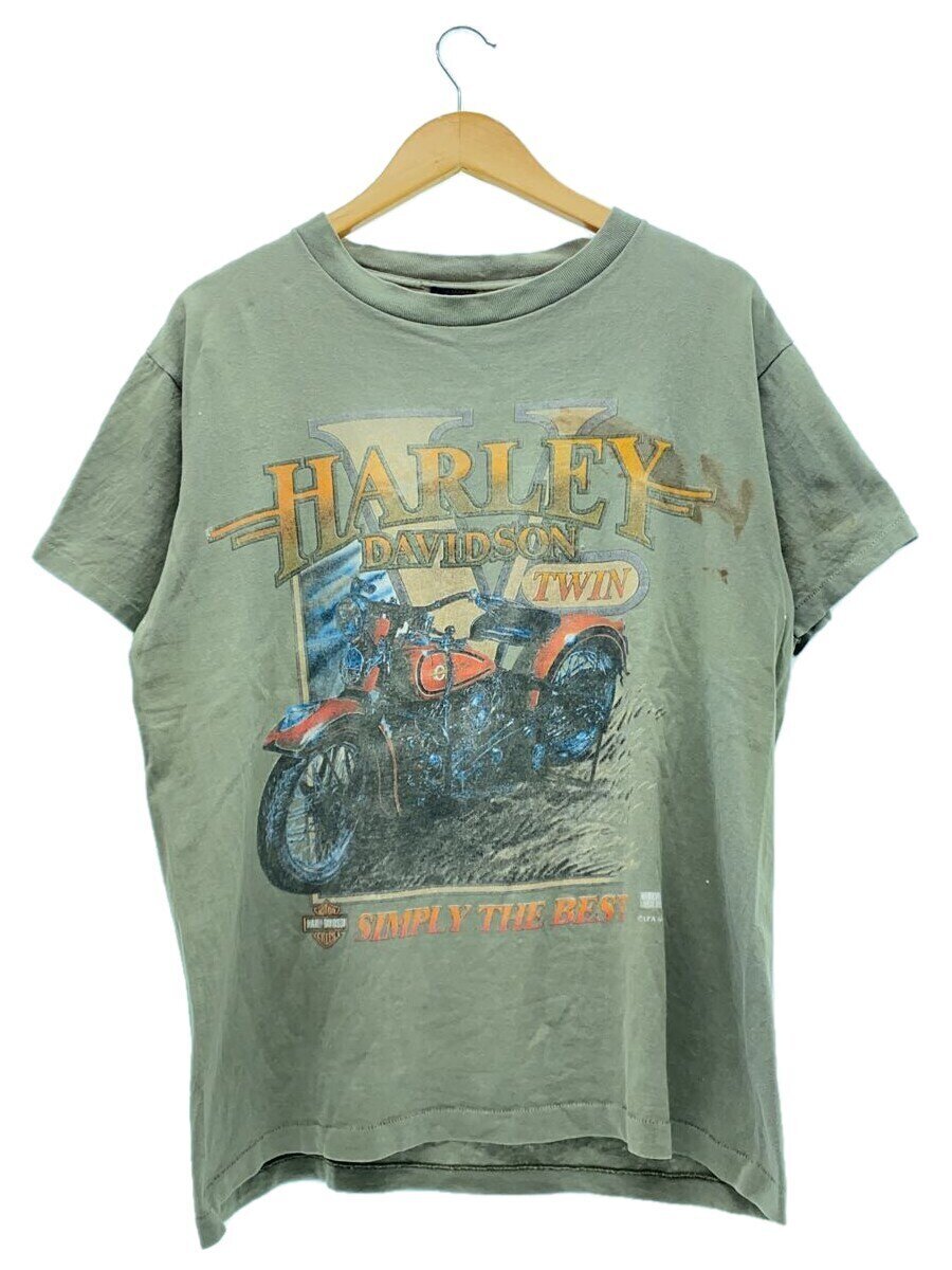 HARLEY DAVIDSON◆90s/Twin Simply The Best Big Shield/199Tシャツ/M/コットン/GRN/プリント