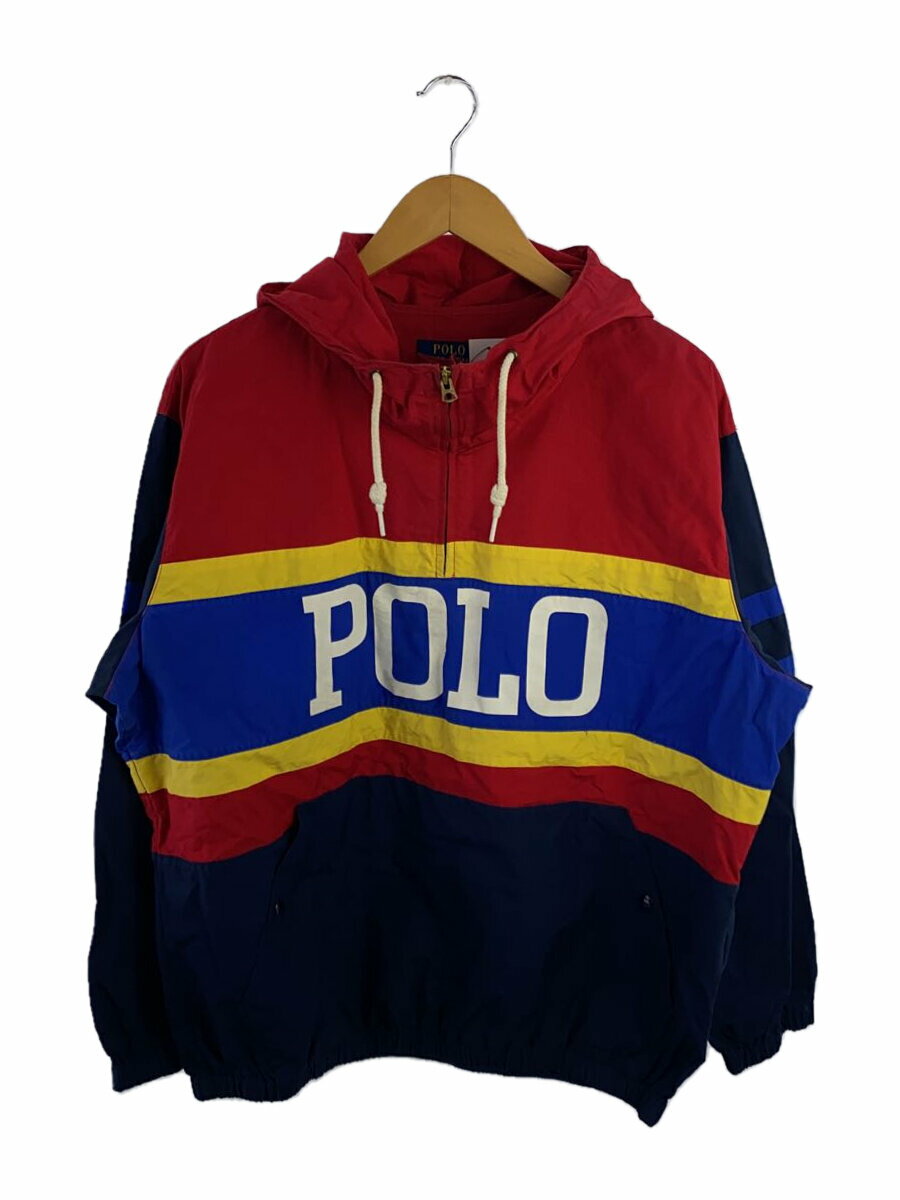 【中古】POLO RALPH LAUREN◆ジャケット/M/コットン/RED/talon/ハーフジップ【メンズウェア】