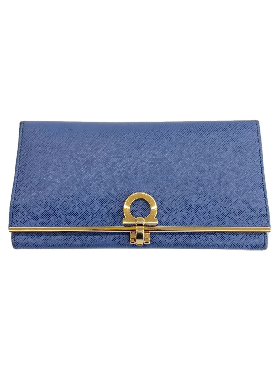 【中古】Salvatore Ferragamo◆長財布/レザー/BLU/無地/レディース/角スレ有り【服飾雑貨他】