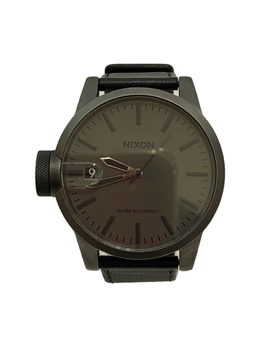 【中古】NIXON◆MAGNIFIED THE CHRONICLE/クォーツ腕時計/アナログ/レザー/ブラック/ブラック【服飾雑貨他】