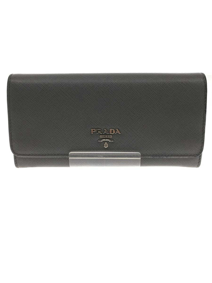 【中古】PRADA◆長財布/レザー/GRY/無