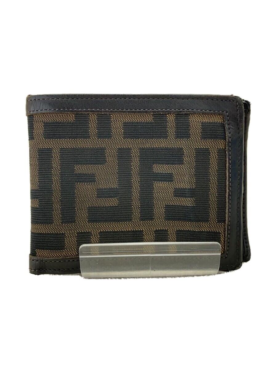 【中古】FENDI◆2つ折り財布/キャンバス/BRW/総柄/メン