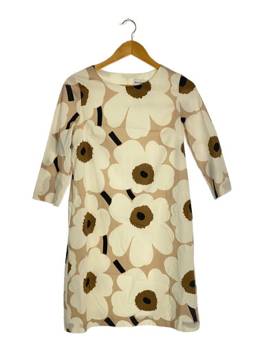 【中古】marimekko◆7分袖ワンピース/32/コットン/BEG/花柄//【レディースウェア】 【中古】marimekko◆7分袖ワンピース/32/コットン/BEG/花柄//【レディースウェア】