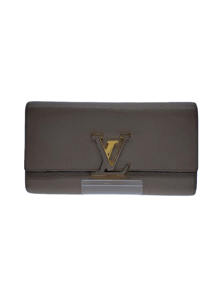 【中古】LOUIS VUITTON◆ポルト・フォイユ・カプシーヌ_パルナセア_BEG/レザー/BEG/レディース【服飾雑貨他】