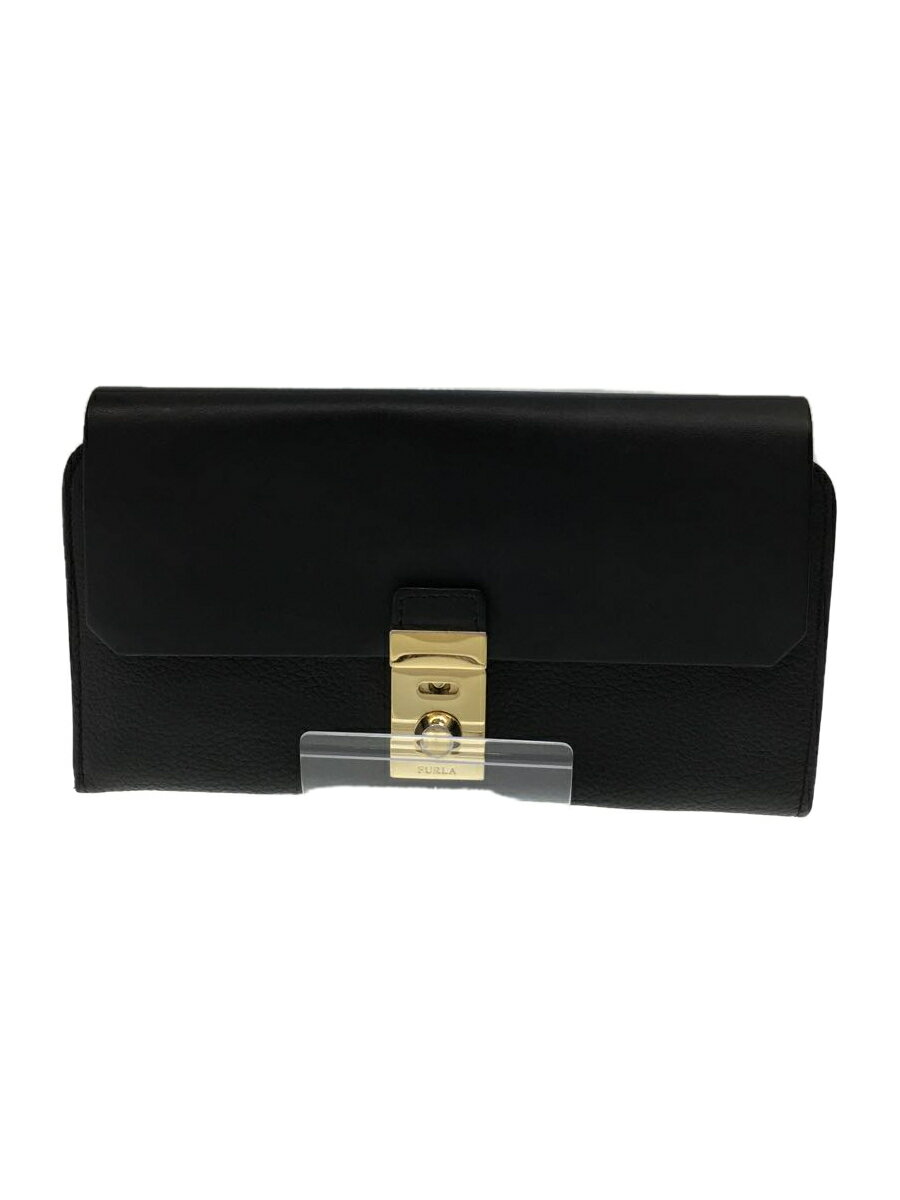 【中古】FURLA◆長財布/レザー/BLK/レ