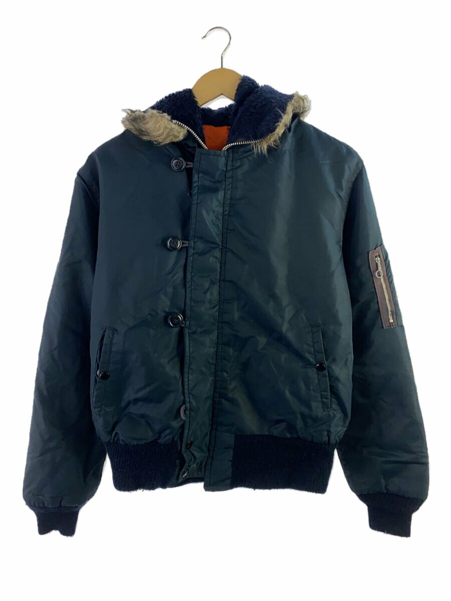 【中古】Antler/フライトジャケット/M/ナイロン/NVY/無地/ボタン欠品・色褪せ・リブ毛玉有【メンズウェア】