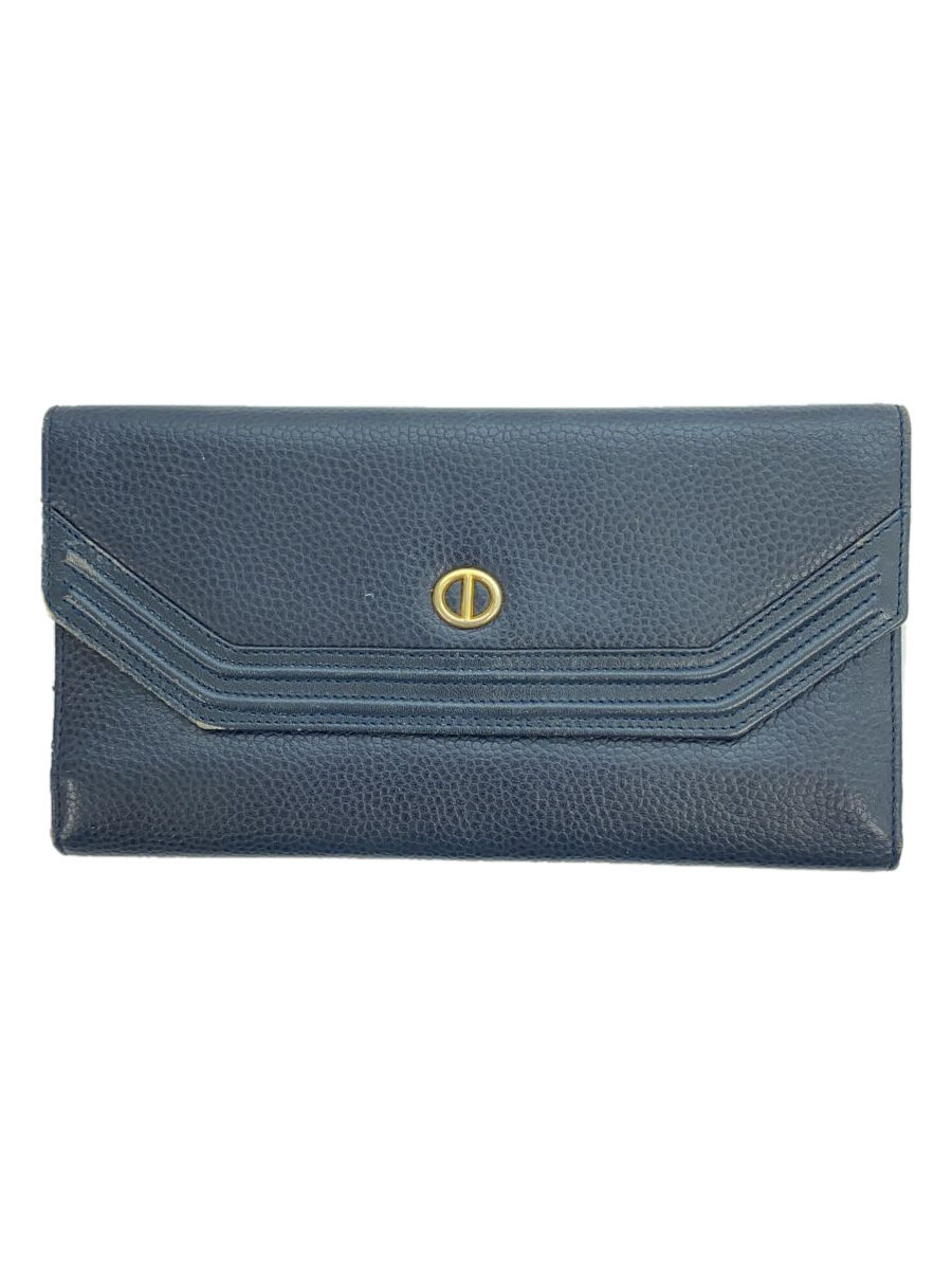 【中古】Christian Dior◆長財布/レザー/NVY/レディース/ロングウォレット/フラップ/長札入れ/ゴールド金具//【服飾雑貨他】